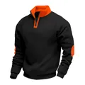 Close-up of black and orange sweatshirt showing half-zip stand-up collar design - S / Tops / Black