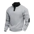 Grey heavy fleece sweatshirt with black stand collar and elbow patches detail - S / Tops / Light Gray