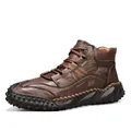 Durable brown leather outdoor hiking shoes featuring high-grip studded rubber soles for men - 38 / Dark Brown Style / Deep Brown