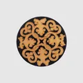 Decorative round natural poplar wood button featuring intricate interlaced filigree pattern - 18mm (28L) / Black