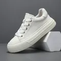 Baskets pour hommes en cuir blanc véritable avec semelle plateforme épaisse style décontracté - 38 / Blanc