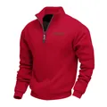 Men's heavyweight fleece half-zip stand collar red sweatshirt in American loose style. - S / Tops / Red