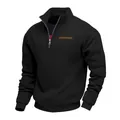 Men's heavyweight fleece sweatshirt featuring a half-zip collar in classic black - S / Tops / Black