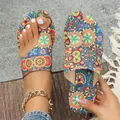 Sandali piatti infradito da donna stile bohémien con stampa etnica, collezione estate 2024 - 36 / Fiori Gialli