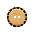 Decorative natural poplar wood button with two-hole design and dark brown rim pattern - Natural Branded Dashed (18L) / 11.0mm