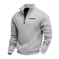 Men's heavy fleece half-zip sweatshirt in light grey with stand collar and chest detail - Light Gray