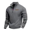 Men's heavyweight grey fleece sweatshirt with half-zipper and stand collar - S / Tops / Dark Gray