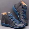 Women's casual ankle boots with criss-cross laces and side zipper in grey and blue - 35 / Blue
