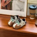 Close-up of stylish toddler color-block casual sneakers with double lace design - Size 23 (Inner Length 14.5cm) / Yellow
