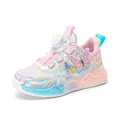 Pink iridescent girls' breathable mesh chunky sports shoes with butterfly detail and dial buckle - 27 / Pink Mesh