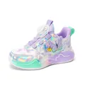 Iridescent holographic purple girls' breathable mesh sports sneakers with butterfly decor - 27 / Mesh Style (985) / Purple