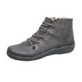 Perfil lateral de los botines grises informales para mujer con correas cruzadas y punta - Gris claro