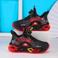Boys running shoes with rotary buckle closure and anti-slip sole in black and red - Black Red