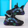 Boys' sports running shoes with convenient rotary buckle design in black and purple - White Purple