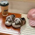 Close-up view of toddler brown suede sneakers with soft soles for daily casual wear. - Size 22 (Inner Length 14.5cm) / Khaki