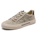 Stylish khaki men's canvas sneakers featuring a comfortable flat sole and low-top design. - 38 / Khaki (25113)