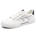 Stylish white low-top canvas sneakers for men with minimalist black embroidery design. - 38 / Off White