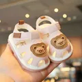 Adorable pink baby walking sandals featuring a cartoon bear and soft non-slip sole for toddlers - Size 16-20 / Cartoon Bear Squeaky Style (A009) / 5 Pairs / Pink