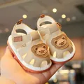 Cute cartoon bear baby walker sandals with soft anti-slip soles for toddlers - Size 16-20 / Cartoon Bear Squeaky Style (A009) / 5 Pairs / Khaki