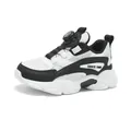 White and black children's athletic running shoes featuring a rotary buckle lacing system - 28 / Black and White