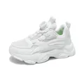 White children's athletic sneaker featuring a convenient rotary buckle closure system. - 28 / White