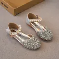 Elegant silver sequined girls princess sandals with pearl buckle strap and closed toe - Size 21 Inner Length 13.4cm / Silver