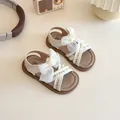 Elegantes sandalias de verano para niña en color blanco roto con lazo de encaje y bordado - Talla 21 (13.7cm) / Blanco Roto