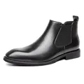 Classic black leather Chelsea boots for men with square toe and elastic side panels - Black