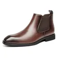 Classic brown leather Chelsea boots with square toe, elastic side and durable black sole - Dark Brown