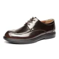 Men's brown polished patent leather derby shoes with lace-up design and round toe - 39 / Dark Brown
