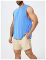 Side view of a men's quick-dry mesh sleeveless sports tank top in bright light blue - Sky Blue