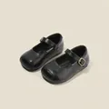 Classic black girls' Mary Jane leather shoes with round toe and adjustable buckle strap - Size 26/Inner Length 16.5cm / Ankle Strap Buckle Style (5701) / Black