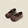 Vintage brown faux leather Mary Jane shoes for girls with adjustable gold buckle strap - Size 22 (Inner Length 14.5cm) / Ankle Strap Buckle Style (5701) / Brown