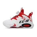 Scarpe da basket rosse e bianche per bambini con sistema di chiusura a scatto e pelle - 31 / Bianco e Rosso