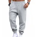 Detailed view of grey men's joggers featuring a comfortable elastic drawstring waist. - Light Gray