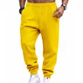 Pantaloni sportivi da uomo giallo brillante con coulisse e polsini a costine per fitness - Giallo