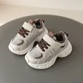 Breathable mesh sneakers for toddlers with soft sole and hook-and-loop strap closure - Size 21 / Inner Length 13.5cm / Khaki