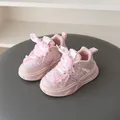 Zapatillas rosas de niña con aplique de mariposa, lentejuelas y cordones de cinta - Talla 26 (Longitud Interior 16cm) / Rosa