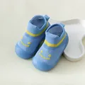 Blue breathable baby walking shoes with yellow smile pattern and soft rubber sole - Internal Length 11.5cm / Blue (M07)