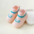 Pink breathable baby walker shoes with blue smiley face design and soft sole - Internal Length 11.5cm / Pink (M07)