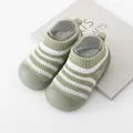 Sage green and white striped baby walker shoes with soft non-slip soles - 11.5 / Green