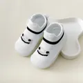 Breathable white mesh baby walker shoes featuring a cute black smiley face design - Internal Length 11.5cm / Off-White (M07)