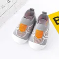 Breathable grey knit baby walking shoes with orange accents and soft anti-slip sole - Inner Length 11.5cm / Gray