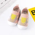 Pink knit baby walking shoes with soft rubber soles and anti-kick white toes for toddlers - Inner Length 11.5cm / Pink