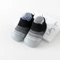 Breathable black and grey mesh baby walker shoes with soft rubber soles - Inner Length 11.5cm / Black