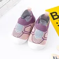 Zapatos de punto morado para bebé con suela de goma blanca suave y antideslizante - Púrpura