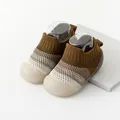 Chaussures de marche pour bébé en maille marron et blanc, semelle souple antidérapante - Café