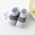 Breathable grey mesh baby walking shoes with non-slip soft rubber sole for infants - Insole Length 11cm / Gray
