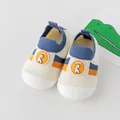 Chaussures de marche pour bébé respirantes à semelle souple en tricot crème et bleu - Bleu