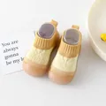 Breathable mesh toddler walking shoes featuring non-slip soft soles in a yellow and khaki colorway - Insole Length 11cm / Yellow